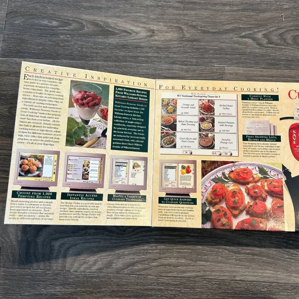 Williams Sonoma Culinary Gift Set Healthy Side Dishes Cookbook Apron 1996 In Box